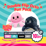 Load image into Gallery viewer, Double Flip Octo-Fun Pack, Get 2 Reversible Octopus Plushies (Pink/Sea Green & Black/Grey), Twice the Fun, Twice the Cuteness!