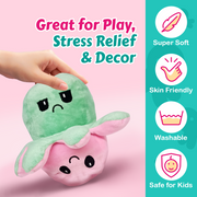 Nottinghill Octopus Double-Sided Stuffed Soft Toy for Kids, Happy & Angry Face - 20 cm  (Pink / Green)
