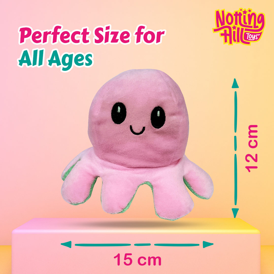 Nottinghill Octopus Double-Sided Stuffed Soft Toy for Kids, Happy & Angry Face - 20 cm  (Pink / Green)