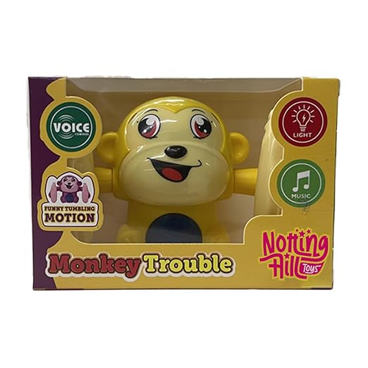 Notting Hill Dancing Monkey Musical Toy for Kids | Spinning Rolling with Voice Control, Musical Light & Sound Effects | Tumble Toy for Fun 12+ Month (Yellow)