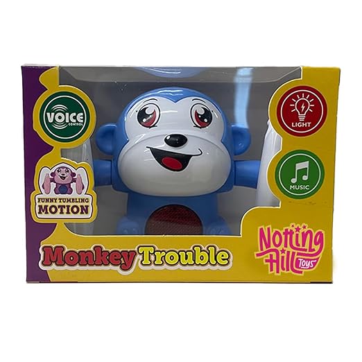 Notting Hill Dancing Monkey Musical Toy for Kids | Spinning Rolling with Voice Control, Musical Light & Sound Effects | Tumble Toy for Fun 12+ Month (Light Blue)